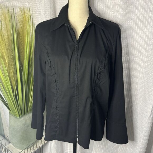 Etcetera Womens 14 Black Long Sleeve Western Full Zip Shacket Tunic Top - Picture 1 of 10